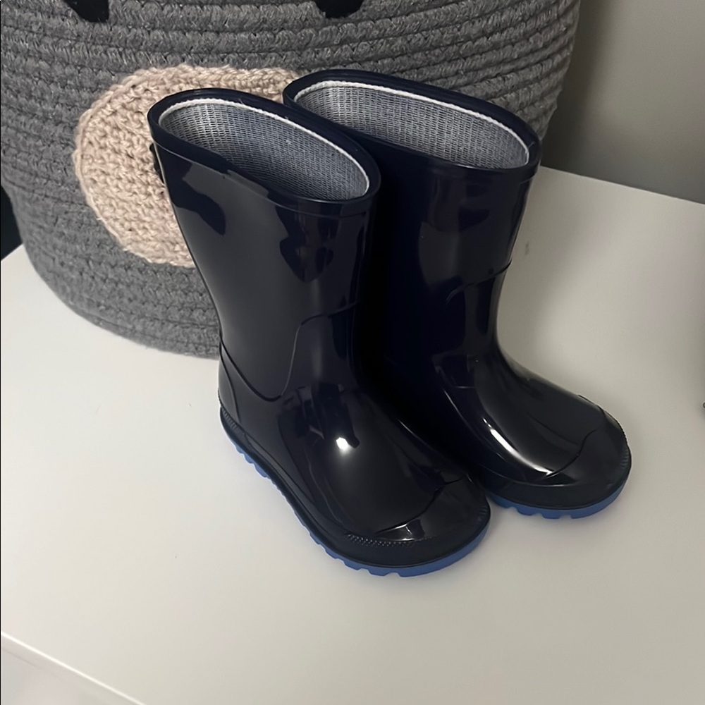 Shiny Dark Blue Kids Rain Boots